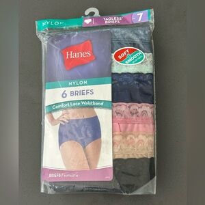 NIP HANES NYLON TAGLESS BRIEFS LACE WAIST COTTON LINER 6 PACK WOMEN'S SIZE 7